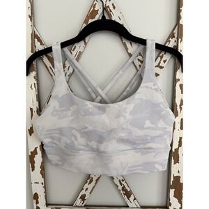 Lululemon Bra Women 10 White Camo Strappy Sports Bra Free To Be Serene Athletic